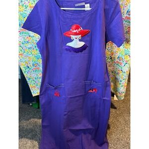 186 Get Lucky Purple Cotton Red Hat Society Embroidery Rhinestone Maxi Dress M